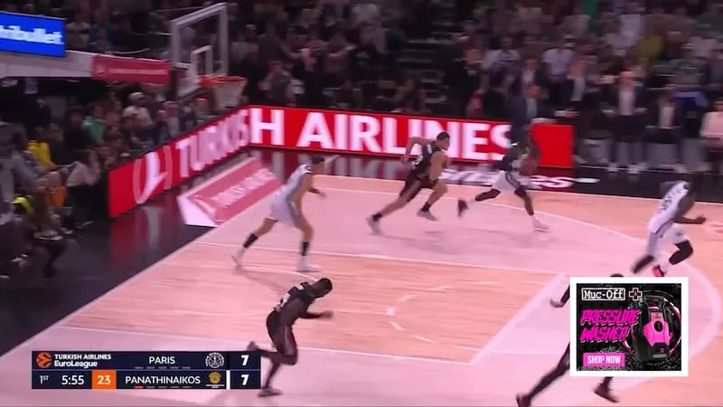 A basketball broadcast with a display banner ad in the lower-right corner